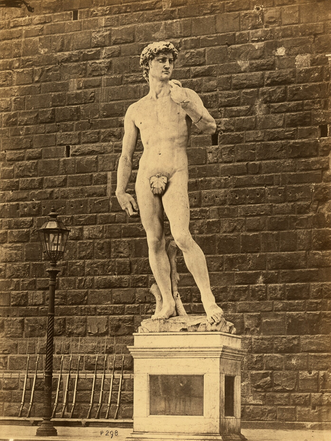 Michelangelo's David with fig leaf
